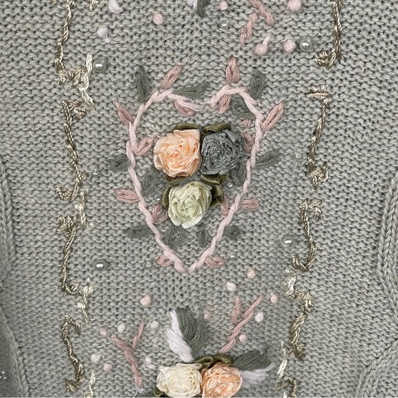 Vintage Bentley Sweater Womens Large Cottagecore Green Embroidered Grandma - Picture 4 of 9